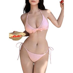 GORGLITTER Women's Bow Front Triangle Swimsuits Cheeky Bottom Bikini Sets High Cut Bathing Suit