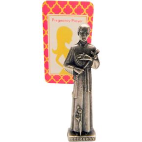 Westmon Works St Gerard Figurine Set Metal Pocket Saint Mini Statue with Prayer for Pregnancy Prayer Holy Card
