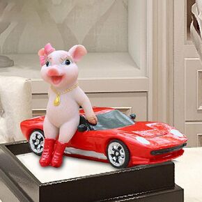 Cute Piggy Figurine Ornaments, Funny Leisure Pig Statue Craft Decorations, Small Statues for Shelves Table Desk Home Office Décor