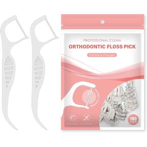 Orthodontic Flossers-Ortho Double Line Dental Floss Picks-Super Clean Oral Care-Comfortable 100 Count Toothpicks Sticks-Best Dental Tools for Brace-Fight Tooth Decay