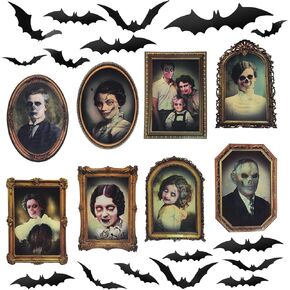 Geetery 52 Pcs Halloween Decoration 3D Changing Face Horror Moving Pictures Portrait Frames with 3D Bat Halloween Decoration Stickers Gothic Horror Castle Haunted House Indoor Decor Party Supplies