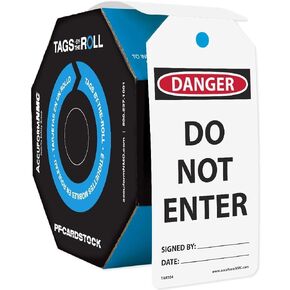 Accuform Signs TAR104 Tags By-The-Roll Safety Tags, Legend "DANGER DO NOT ENTER", 6.25" Length x 3" Width x 0.010" Thickness, PF-Cardstock, Red/Black on White (Roll of 100)