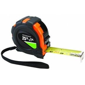25 ft. x 1" Tape Measure Nonslip Rubber Shell Graduated in 1/16", 1/8", 1" and 1 foot stud findings