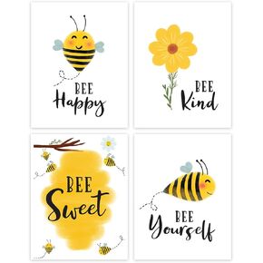 Andaz Press Nursery Kids Room Art Unframed Wall Art Poster Home Decor, 8.5x11-inch, Honey Bee Theme, Bee Kind, Bee Yourself, 4-Pack, No Frames
