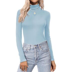 Ekouaer Women's Slim Fitted Turtleneck Shirts Long Sleeve Lightweight Base Layer Tops Solid Slim Fit Shirts Basic Top Red S