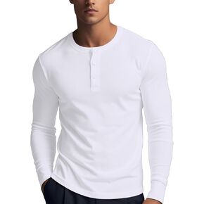 Mens T Shirts Casual Long Sleeve Henley Shirts for Men Crew Neck Workout Tops Solid Color Basic Tee Shirt S-XXL