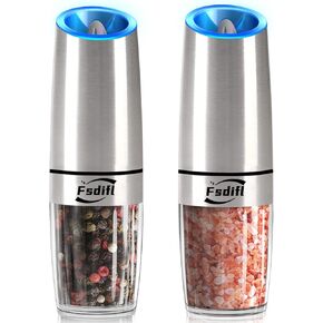 Gravity Electric Salt and Pepper Grinder Set - Adjustable Coarseness, Battery Operated Automatic Salt and Pepper Mills with Blue Light, One Handed Operation, 2 Pieces…