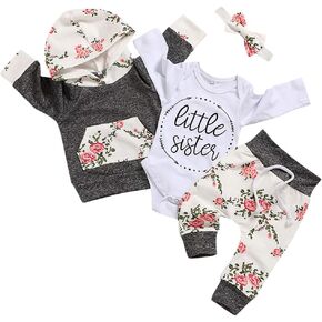 oklady Baby Girl Clothes Purple Hoodie Tops Litter Romper Floral Pant with Cute Headband 4Pcs 0-3 Months Girl Clothes in Kuwait