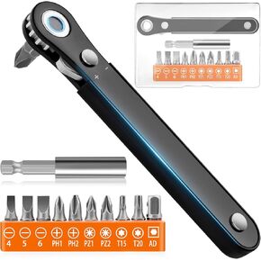 Right Angle Screwdriver Set Mens Gifts, Mini Ratcheting 90 Degree Offset Screwdriver Pocket Mini Low Profile Ratchet Wrench Bit Socket Set Sewing Machine Tool Stocking Stuffers Mens Gifts for Him