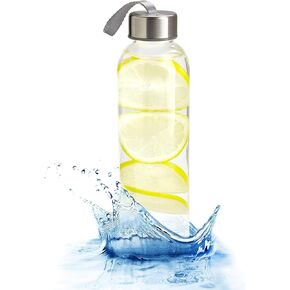 18oz Glass Water Bottles – Nylon Protective Sleeves, Airtight Screw Top Lids, Portable Carrying Loops - Lead, PVC and BPA Free - Water, ater, Smoothie, Juicer and Beverage Glasses (1 Pack)