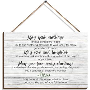 Marriage Blessings Quotes Wooden Hanging Wall Signs Wedding Gifts for Newlyweds Just Married Gifts Engagement Gifts for Couples Wedding Decoration Newly Engaged Wedding House Decor