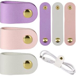 6Pcs Cord Organizer Travel Leather Cable Organizer Reusable Cable Straps Leather Cable Ties Phone Charging Cord Power Cord Headphone PU Leather Organizer USB Multipurpose Cord Holder with Snap Closure