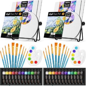 Nicpro 80PCS Painting Supplies Kit for Adults and Kids, 2*12 Colors Acrylic Paint,6 Canvas,2 Table Easel,2*10 Brushes,2 Paper Pad,2 Palette, Complete Canvas and Paint Set for Artist Beginner Students