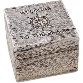 CoTa Global Driftwood Jewelry Box - Large Sized Handcrafted Nautical Jewelry Box with Ship Wheel Decoration, Accent Tabletop Home Decor, Beach Sea Shell Jewelry Storage Organizer - 5.9 Inches