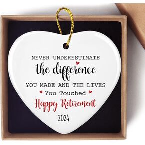 Retirement Gifts for Women Men Ornament Keepsake Sign Heart Plaque Happy Retirement Appreciation Gifts Never Underestimate Retire Decor Signs Ornament Goodbye Gifts for Coworkers Teacher Friend