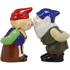 Ebros Gift Adorable Kissing Mr And Mrs Gnome Couple Salt And Pepper Shakers Ceramic Figurine Set Collectible Magnetic Attractives Whimsical Gnomes Cottage Kitchen Table Centerpieces Accent