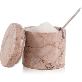 Marble Salt Cellar With Lid And Spoon - Spice Jar - Kitchen Storage -Salt Box - Handmade Seasoning Container - Sugar Bowl (Oceanic)