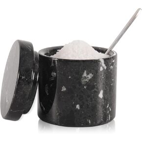Marble Salt Cellar With Lid And Spoon - Spice Jar - Kitchen Storage -Salt Box - Handmade Seasoning Container - Sugar Bowl (Oceanic)