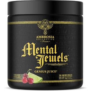 Ambrosia Mental Jewels Powder - Cognitive Enhancer | Increase Memory, Communication Skills, Concentration & Focus | Decrease Reaction Time | Alpha GPC, Choline, BaCognize | 30 Servings| Cherry Limeade