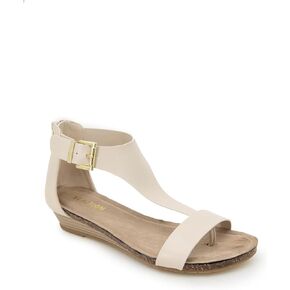 Kenneth Cole REACTION Women's Great Gal T-Strap Wedge Sandal, Black Patent, 8 M US