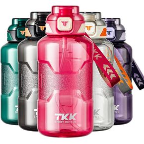 TKK 50oz Sport Water Bottle Half Gallon Water Bottle Jug with Straw Large Capacity Plastic Water Bottle Dishwasher Safe 50 Oz Water Bottle Jug BPA Free Tritan for Gym Yoga Travel Camping Outdoor Black