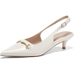 Coutgo Womens Slingback Kitten Heels Low Heel Dress Shoes Closed Pointed Toe Metal Chain Office Work Pumps