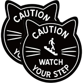 2pcs Caution Watch Your Step Sign, Safety Signs Acrylic Sticker Stair Warning Sign Self-Adhesive Stairs Caution Floor Safety Mark for Offices Restaurants Steps (Cat Head Shape)