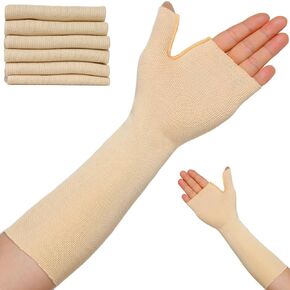 Wrist and Thumb Spica Stockinette(Pack of 6) Comfy Arm Cast Cover Cotton Sock,Wrap Liner Skin Protection Sleeve for Under Brace Splints, Air Casts and Hand Brace(Khaki,Medium)