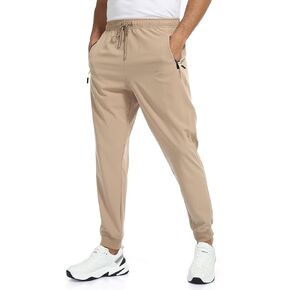 Rapoo Mens Casual Pants with Pockets Athletic Workout Pull On Light Weight Quick Dry Comfy Breathable Polyester Pants for Men Active Wear Sport Sweat Pants Khaki M/30