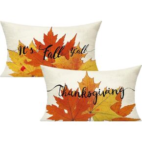 All Smiles Fall Throw Pillow Covers 18x18 Set of 4 Decorative Thanksgiving Autumn Kitchen Home Decor Cushion for Porch Couch,Outside Outdoor Harvest Decorations Maple Leaves