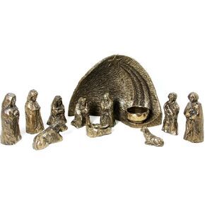 Wild Goose Studio Nativity Set Irish 12 Piece Resin Cast Bronze Coated Long Lasting 10 Inches by 6 3/4 Inches Background Made in Ireland