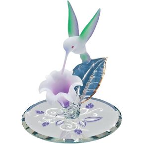Glass Baron ~ Hummingbird with White and Lavender Flower