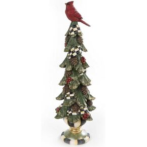 MACKENZIE-CHILDS Christmas Cardinal Tree Figurine with Courtly Check Garland, Holiday Home Decor, Short
