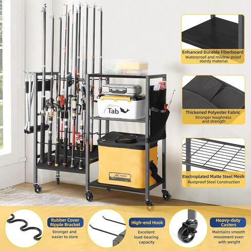 Olakee Fishing Rod Holders Fishing Gear Fishing Equipment Organizers Fishing Pole Holders Fishing Rod Tackle Cart for Garage Home Entryway Corner Gift Ideas for Men Dad in Saudi Arabia