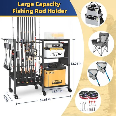 Olakee Fishing Rod Holders Fishing Gear Fishing Equipment Organizers Fishing Pole Holders Fishing Rod Tackle Cart for Garage Home Entryway Corner Gift Ideas for Men Dad in Saudi Arabia