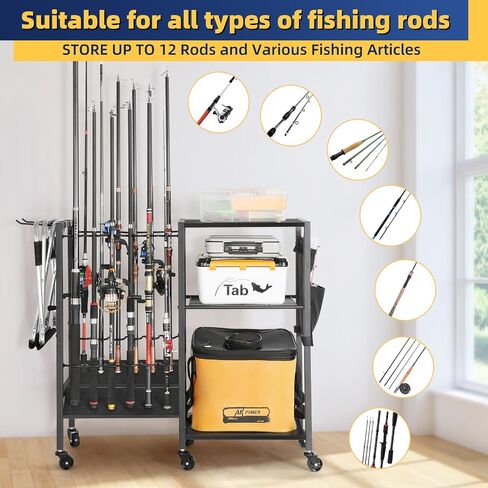Olakee Fishing Rod Holders Fishing Gear Fishing Equipment Organizers Fishing Pole Holders Fishing Rod Tackle Cart for Garage Home Entryway Corner Gift Ideas for Men Dad in Saudi Arabia