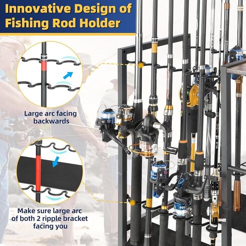 Olakee Fishing Rod Holders Fishing Gear Fishing Equipment Organizers Fishing Pole Holders Fishing Rod Tackle Cart for Garage Home Entryway Corner Gift Ideas for Men Dad in Saudi Arabia