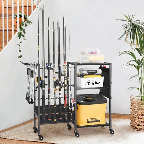 Olakee Fishing Rod Holders Fishing Gear Fishing Equipment Organizers Fishing Pole Holders Fishing Rod Tackle Cart for Garage Home Entryway Corner Gift Ideas for Men Dad in Saudi Arabia