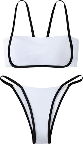 GORGLITTER Women's Thong Bikini Set Sexy Square Neck Cami Top String Swimsuit Bathing Suit in Saudi Arabia