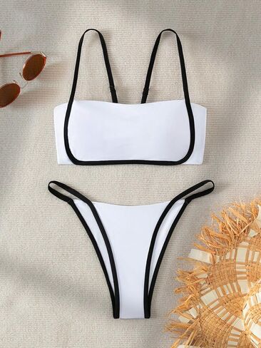 GORGLITTER Women's Thong Bikini Set Sexy Square Neck Cami Top String Swimsuit Bathing Suit in Saudi Arabia