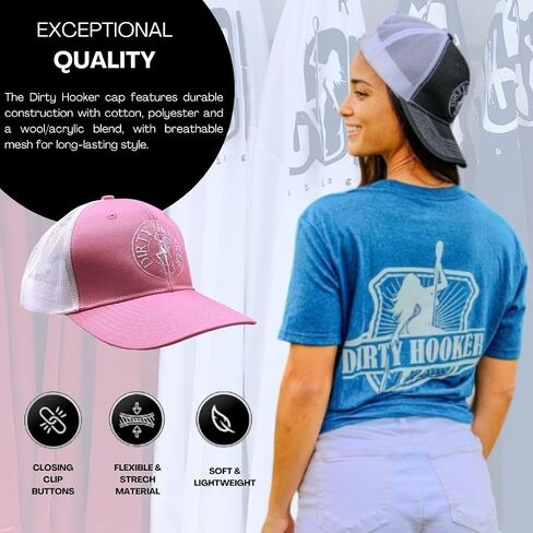 Dirty Hooker - Hats for Men and Women – Fishing Hat - Hat Mesh Back for Men Adjustable Baseball Trucker Cap (Black/White) in Saudi Arabia