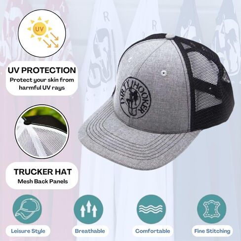 Dirty Hooker - Hats for Men and Women – Fishing Hat - Hat Mesh Back for Men Adjustable Baseball Trucker Cap (Black/White) in Saudi Arabia