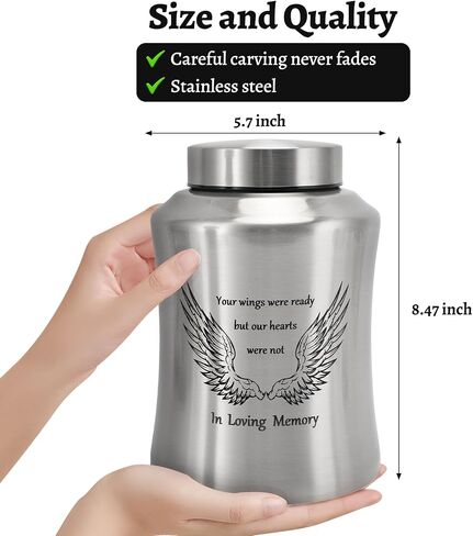 8.47 inch Cremation Urn for Adult Male Female Ashes, Urns for Human Ashes Adult Remains Decorative Urns for Ashes Male Female Men Women Adult with Velvet Bag (black, 160 lbs, Wing) in Saudi Arabia