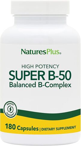 NaturesPlus Super B50-60 Vegetarian Capsules - High Potency B Complex Vitamin Supplement - Brain & Energy Booster - Gluten-Free - 60 Servings in Kuwait