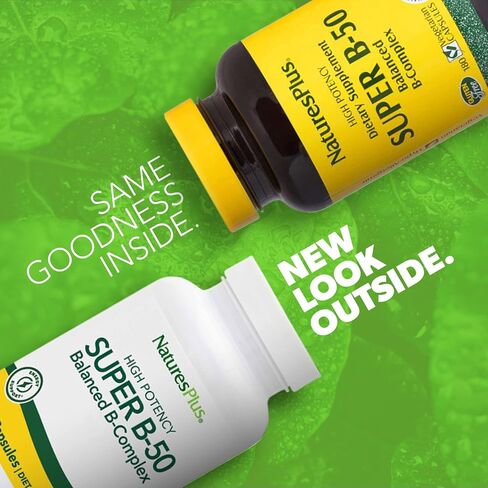 NaturesPlus Super B50-60 Vegetarian Capsules - High Potency B Complex Vitamin Supplement - Brain & Energy Booster - Gluten-Free - 60 Servings in Kuwait
