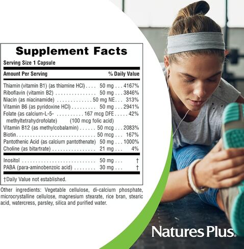NaturesPlus Super B50-60 Vegetarian Capsules - High Potency B Complex Vitamin Supplement - Brain & Energy Booster - Gluten-Free - 60 Servings in Kuwait