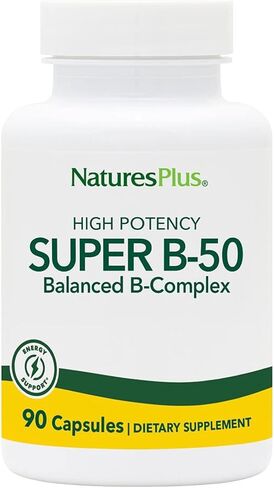 NaturesPlus Super B50-60 Vegetarian Capsules - High Potency B Complex Vitamin Supplement - Brain & Energy Booster - Gluten-Free - 60 Servings in Kuwait