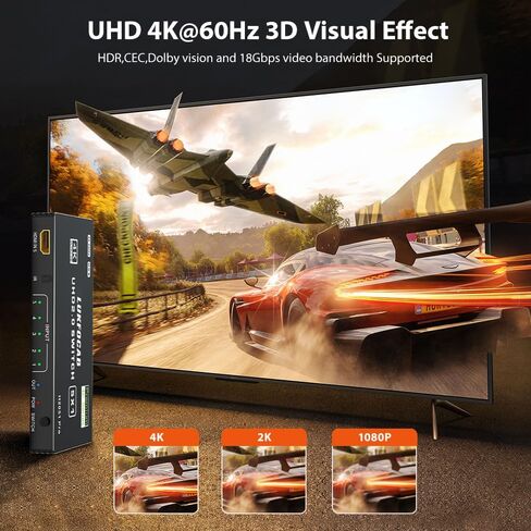 HDMI 2.0 Switch 4 in 1 Out, 4K@60Hz 4 Ports HDMI Switcher Selector with IR Remote Control, Supports HDCP 2.2 UltraHD HDR10 3D, Compatible for Xbox PS3/4/5 Roku TV Projector Apple TV Fire Stick Black in Saudi Arabia