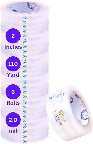 Noah's Ark Warehouse Heavy Duty Clear Packing Tape for Shipping, Moving, and Storage, 2 Inch x 110 Yards, 6 Rolls Refills - Ultra Strong, 2.0 mil Thickness, Industrial Grade Adhesive Tape (6 Pack) in Saudi Arabia