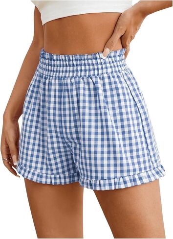 Milumia Women's Plaid Paperbag High Waist Ruffle Hem Casual Shorts in Saudi Arabia